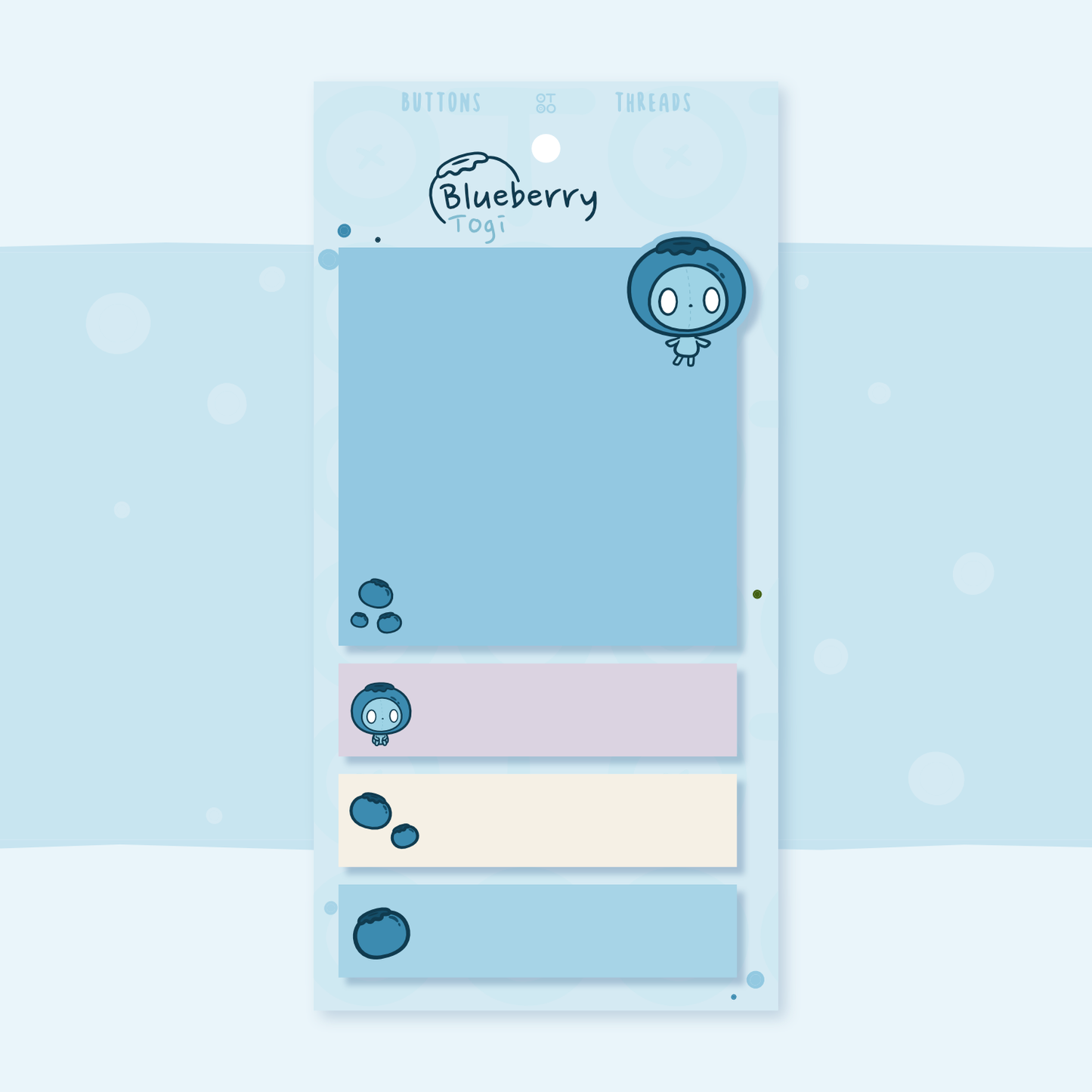 Cute Fruity Sticky Note Set, Blueberry, Strawberry, Tangerine