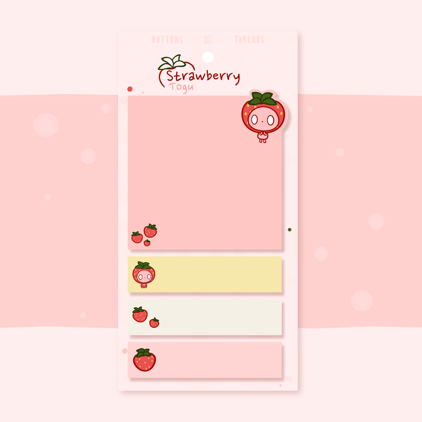 Cute Fruity Sticky Note Set, Blueberry, Strawberry, Tangerine
