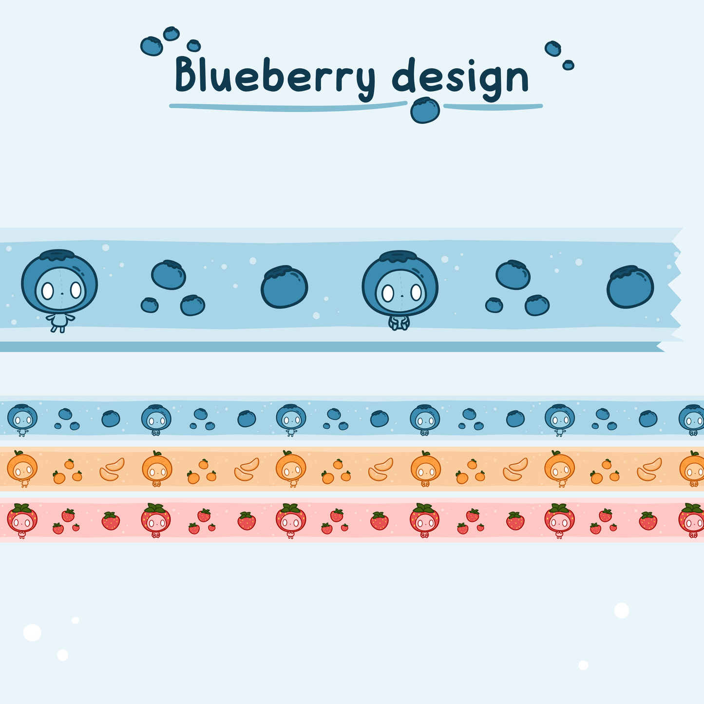 Cute Fruity Washi Tape, Blueberry, Strawberry, Tangerine