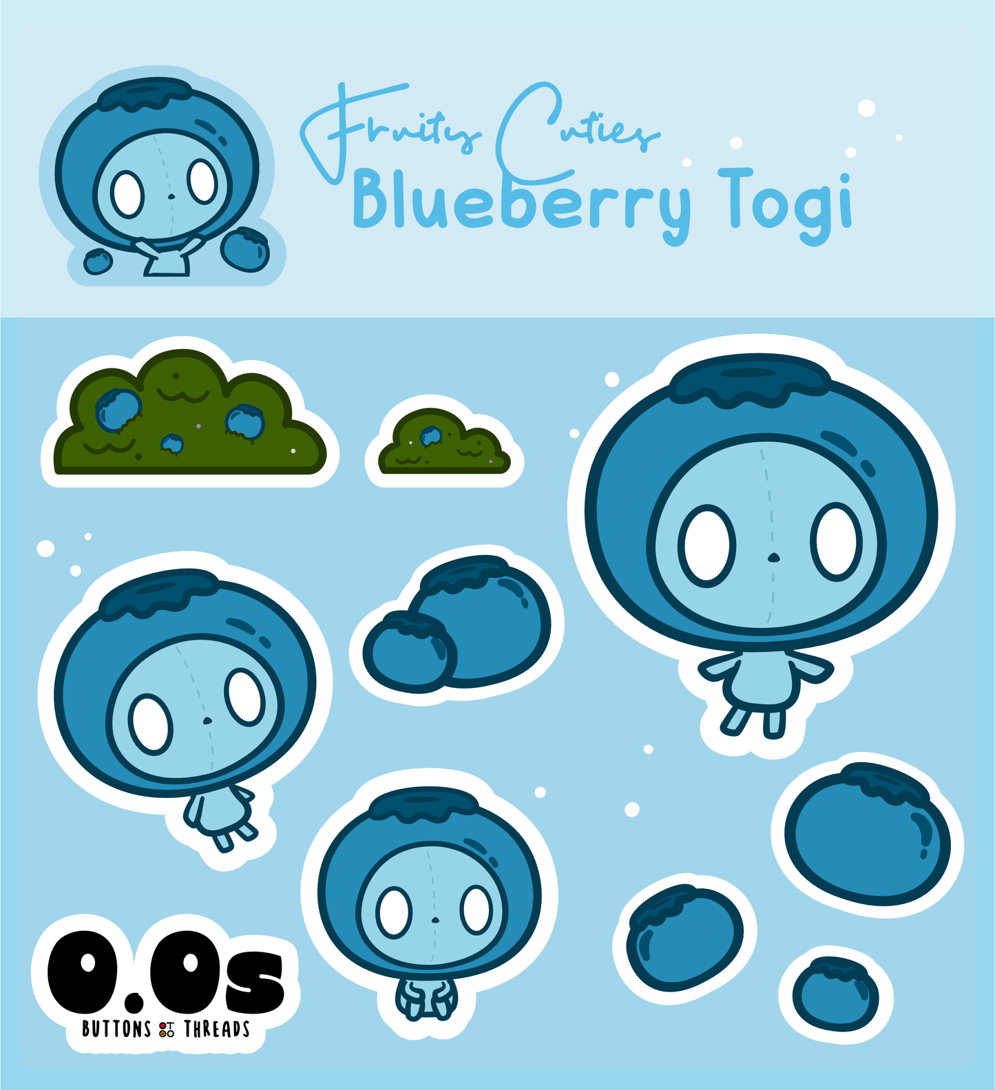 Fruity Cuties Sticker Sheet Blueberry Strawberry Tangerine