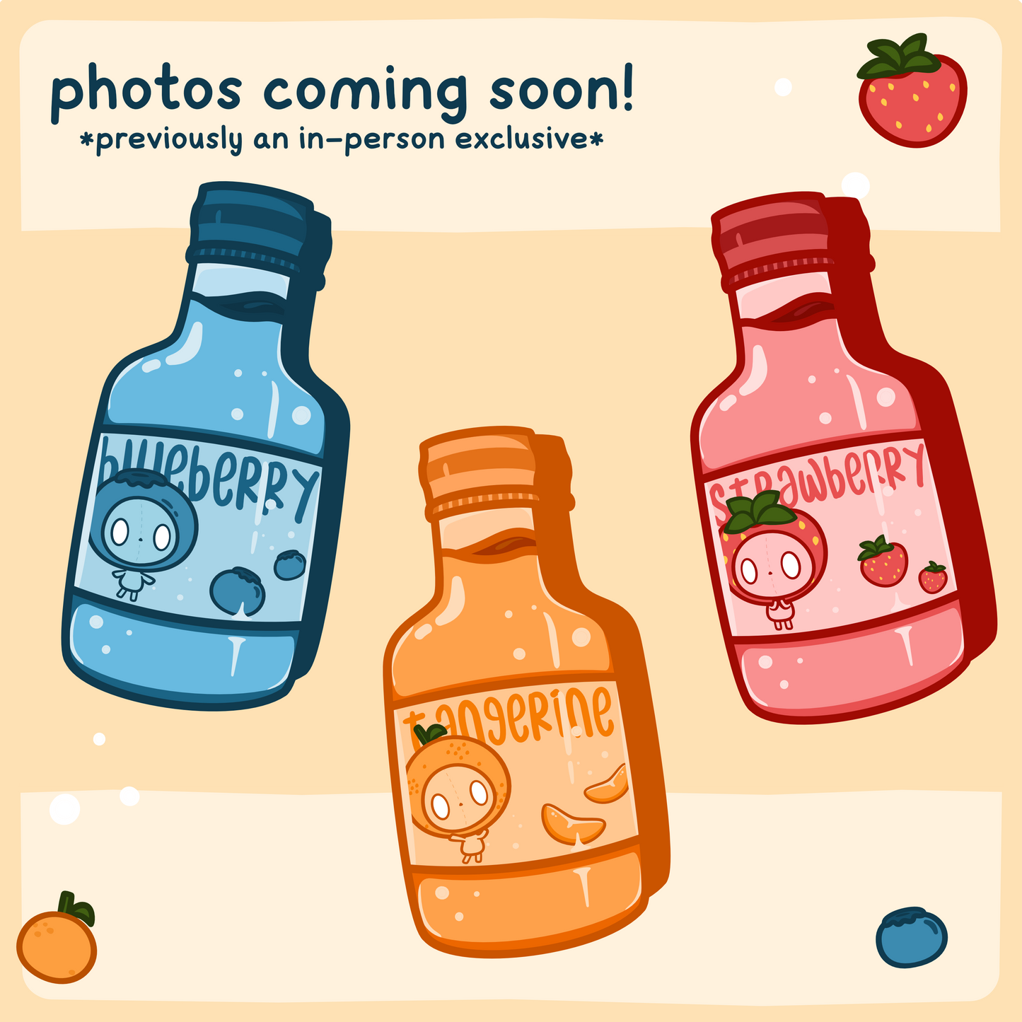 Fruity Cuties Parallax Bottle Acrylic Keychain, Blueberry, Strawberry, Tangerine