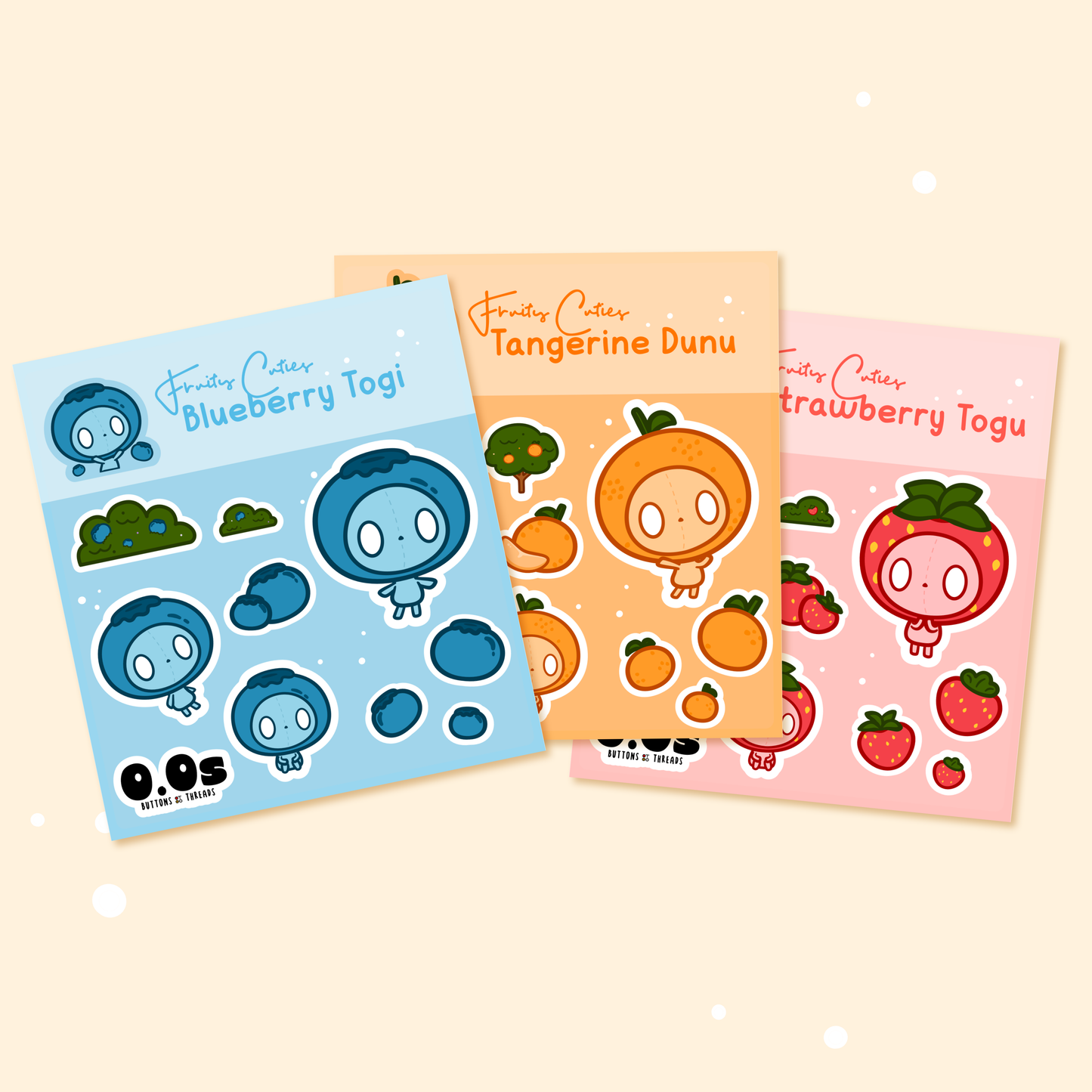 Fruity Cuties Sticker Sheet Blueberry Strawberry Tangerine