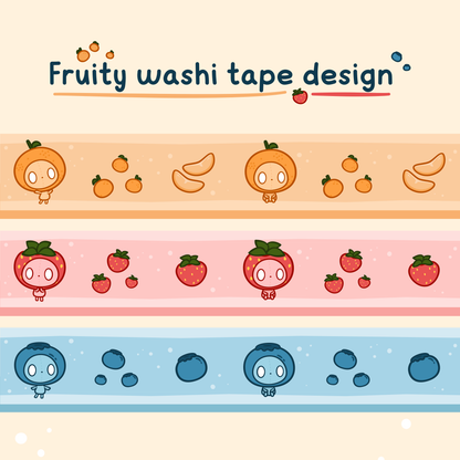 Cute Fruity Washi Tape, Blueberry, Strawberry, Tangerine