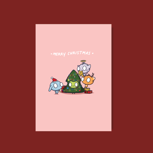 Cute Christmas Tree Decorating Greeting Card