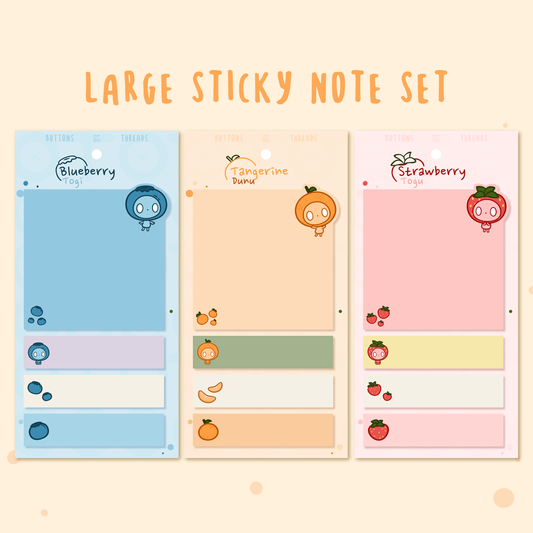 Cute Fruity Sticky Note Set, Blueberry, Strawberry, Tangerine