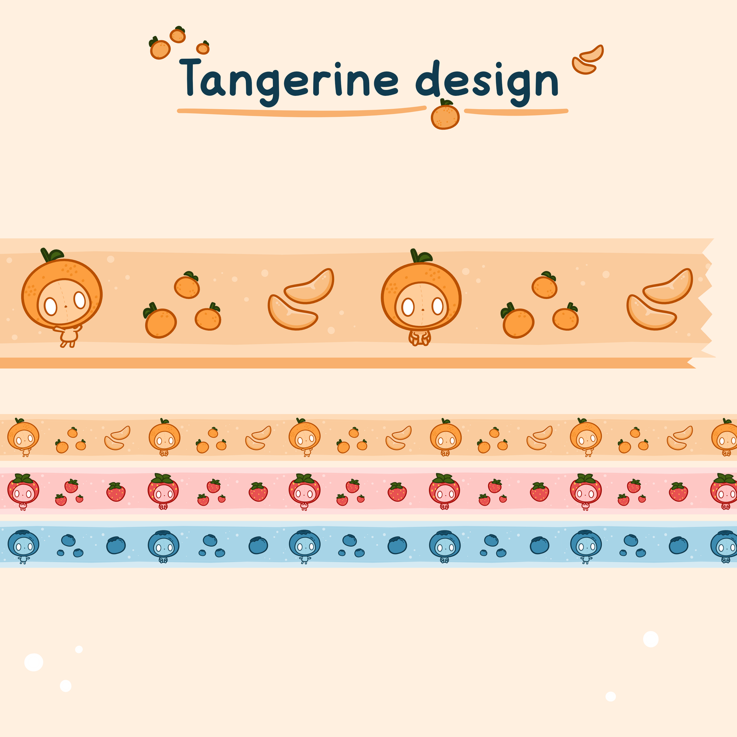 Cute Fruity Washi Tape, Blueberry, Strawberry, Tangerine